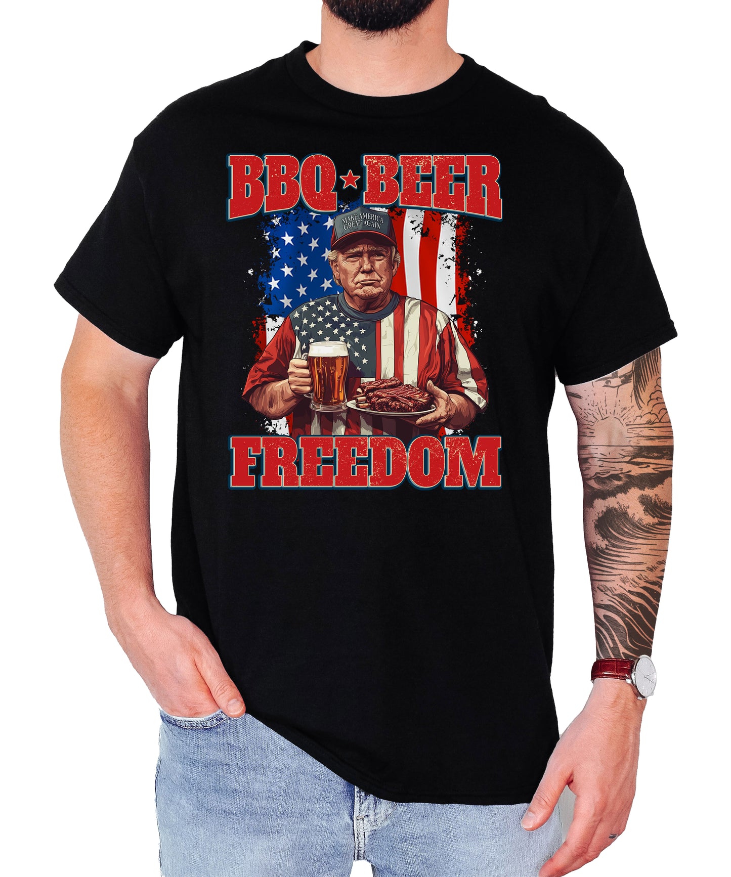 Funny Trump 4th of July Shirt, BBQ Beer Freedom Unisex Classic Tee