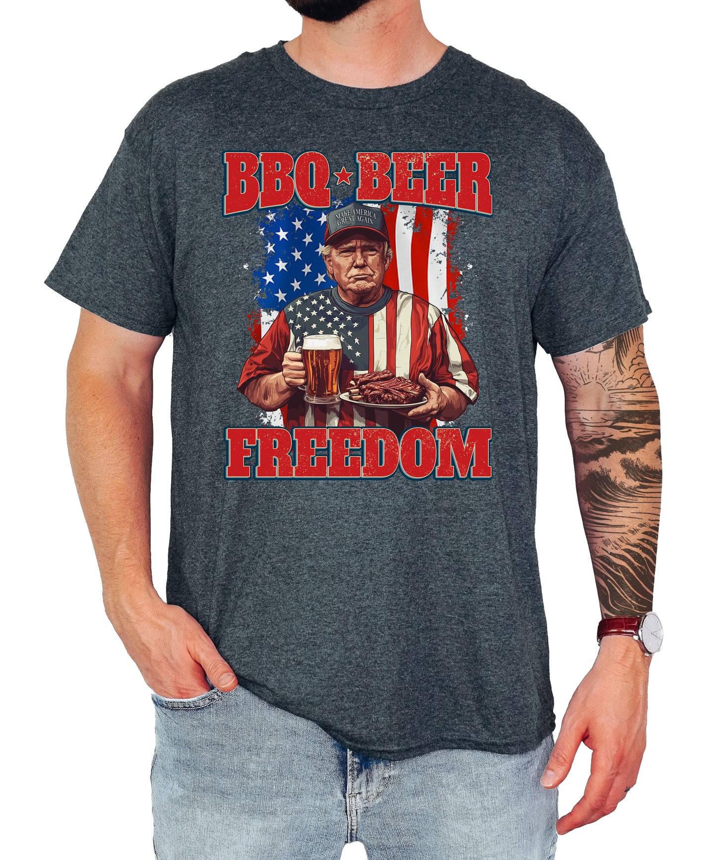 Funny Trump 4th of July Shirt, BBQ Beer Freedom Unisex Classic Tee