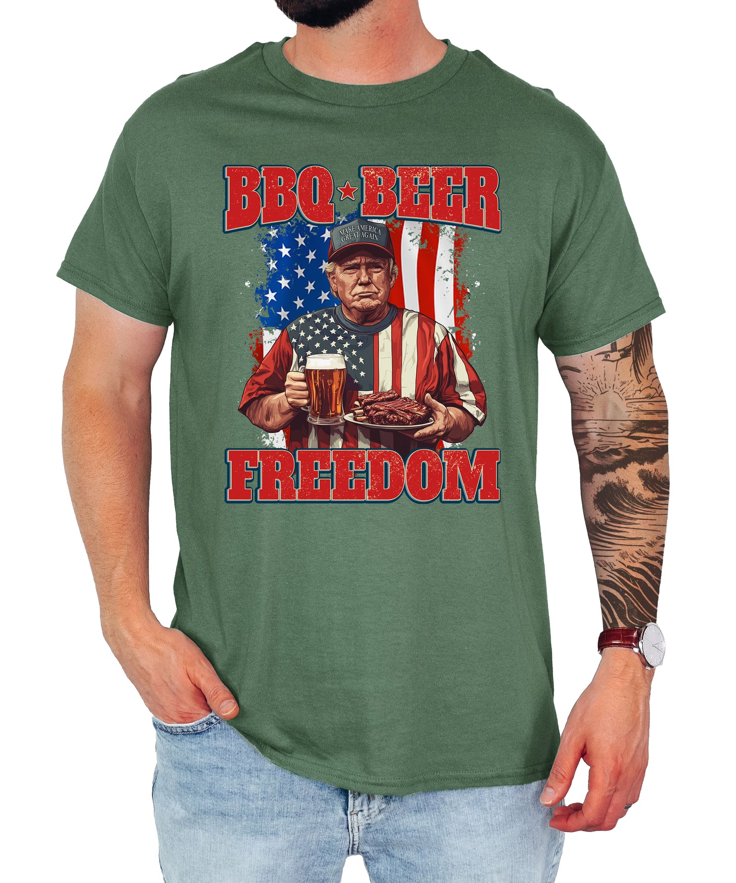 Funny Trump 4th of July Shirt, BBQ Beer Freedom Unisex Classic Tee