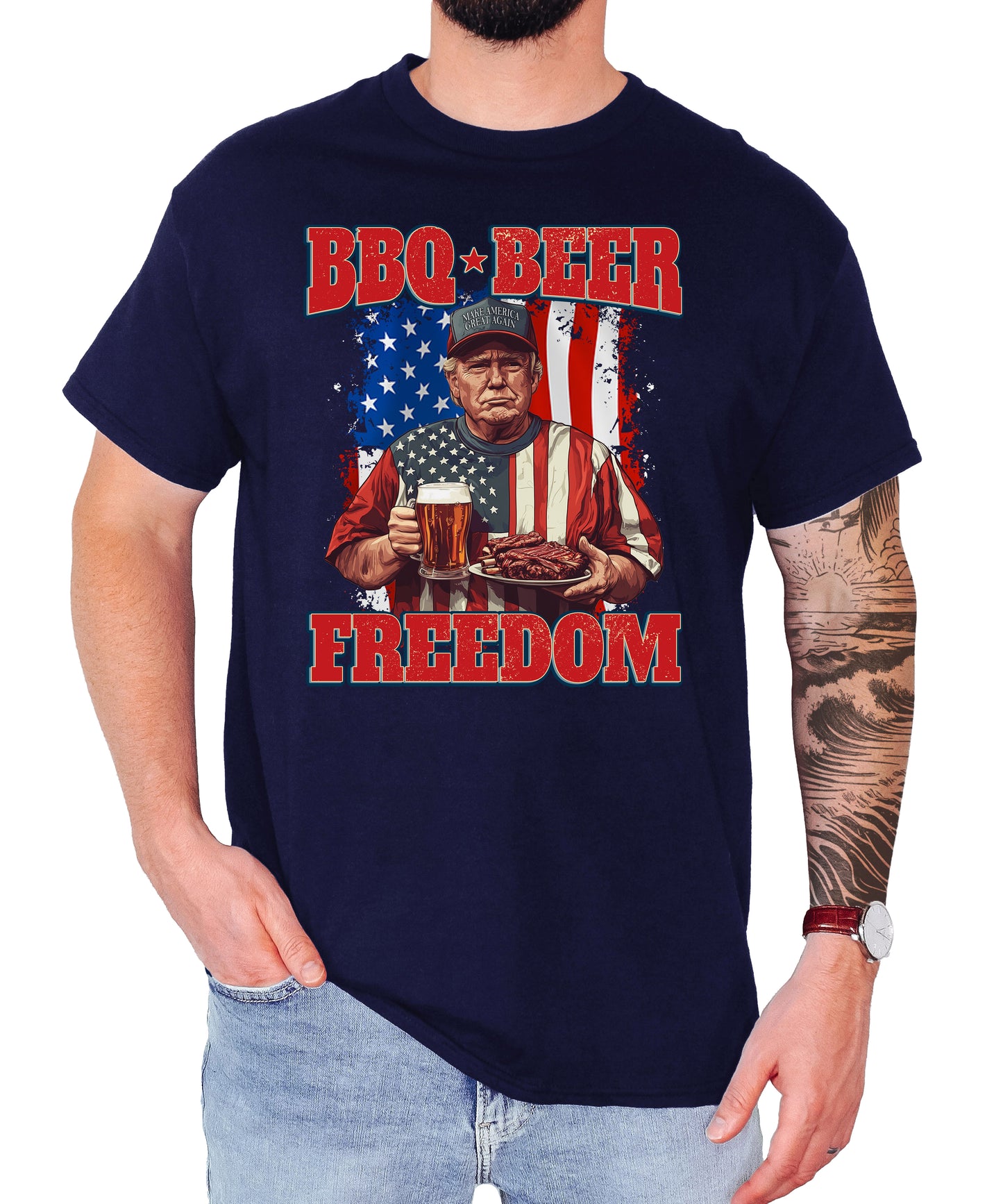Funny Trump 4th of July Shirt, BBQ Beer Freedom Unisex Classic Tee