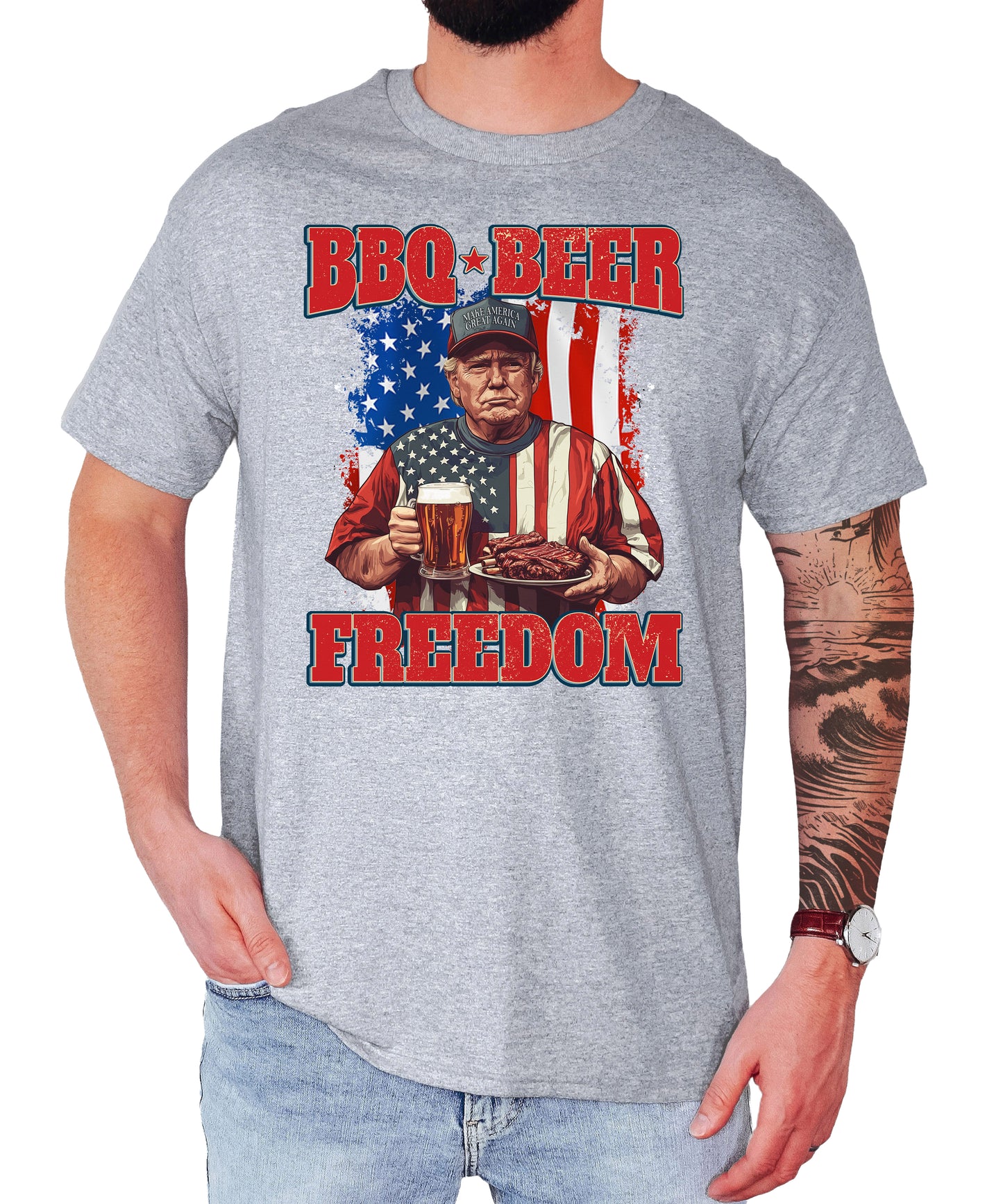 Funny Trump 4th of July Shirt, BBQ Beer Freedom Unisex Classic Tee