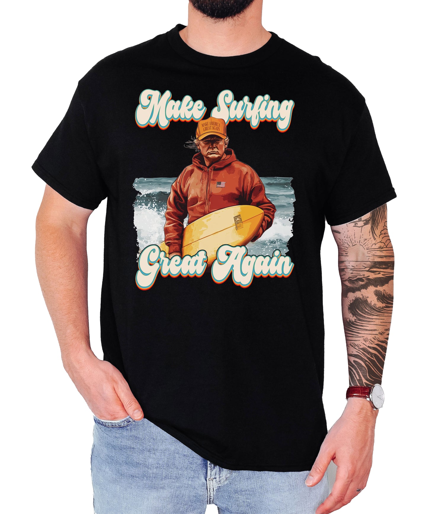 Make Surfing Great Again Shirt, Trump Surfing Design, Funny Trump Beach Shirt, Political Surf Graphic, Trump Surf Tee Unisex classic tee