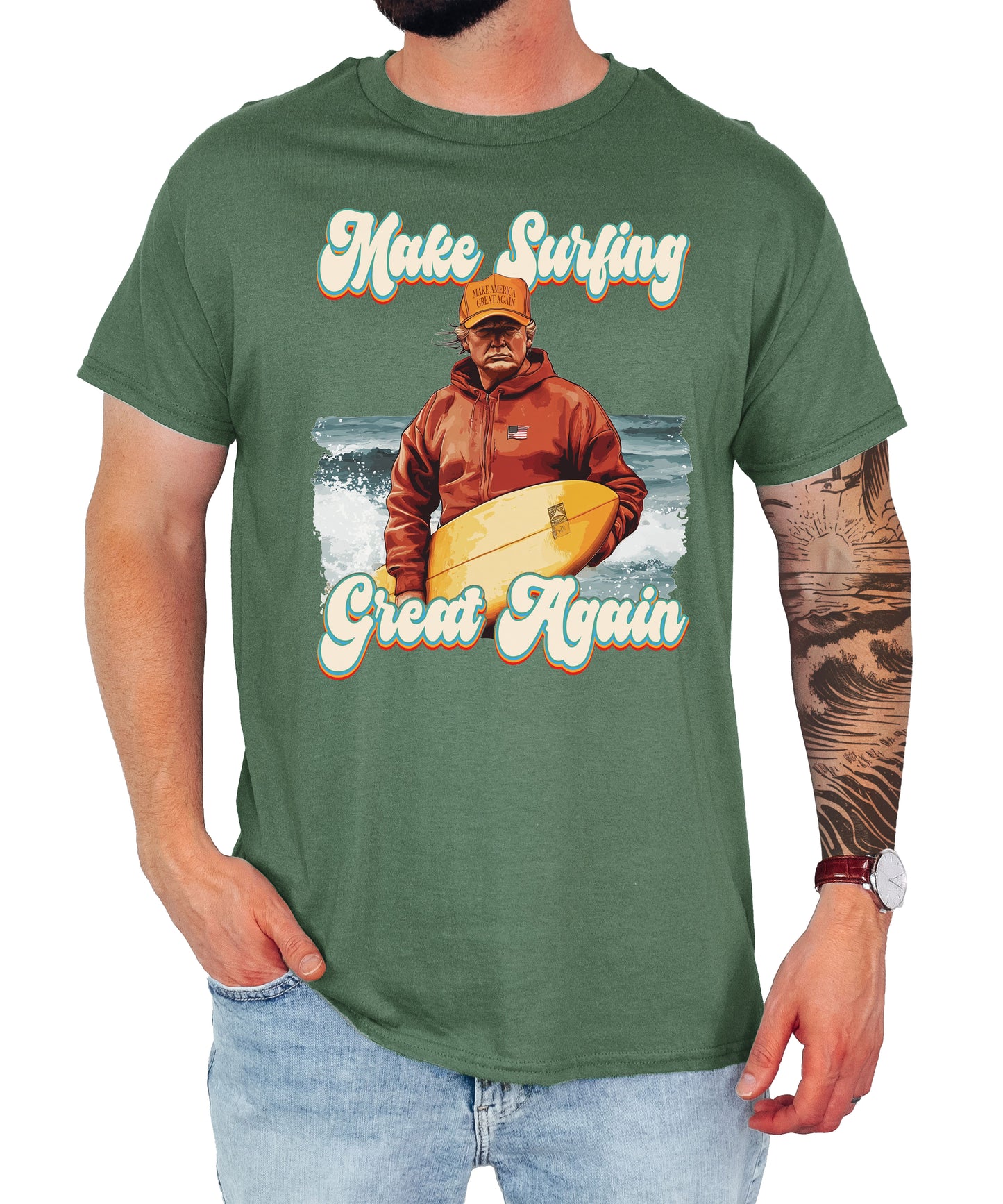 Make Surfing Great Again Shirt, Trump Surfing Design, Funny Trump Beach Shirt, Political Surf Graphic, Trump Surf Tee Unisex classic tee