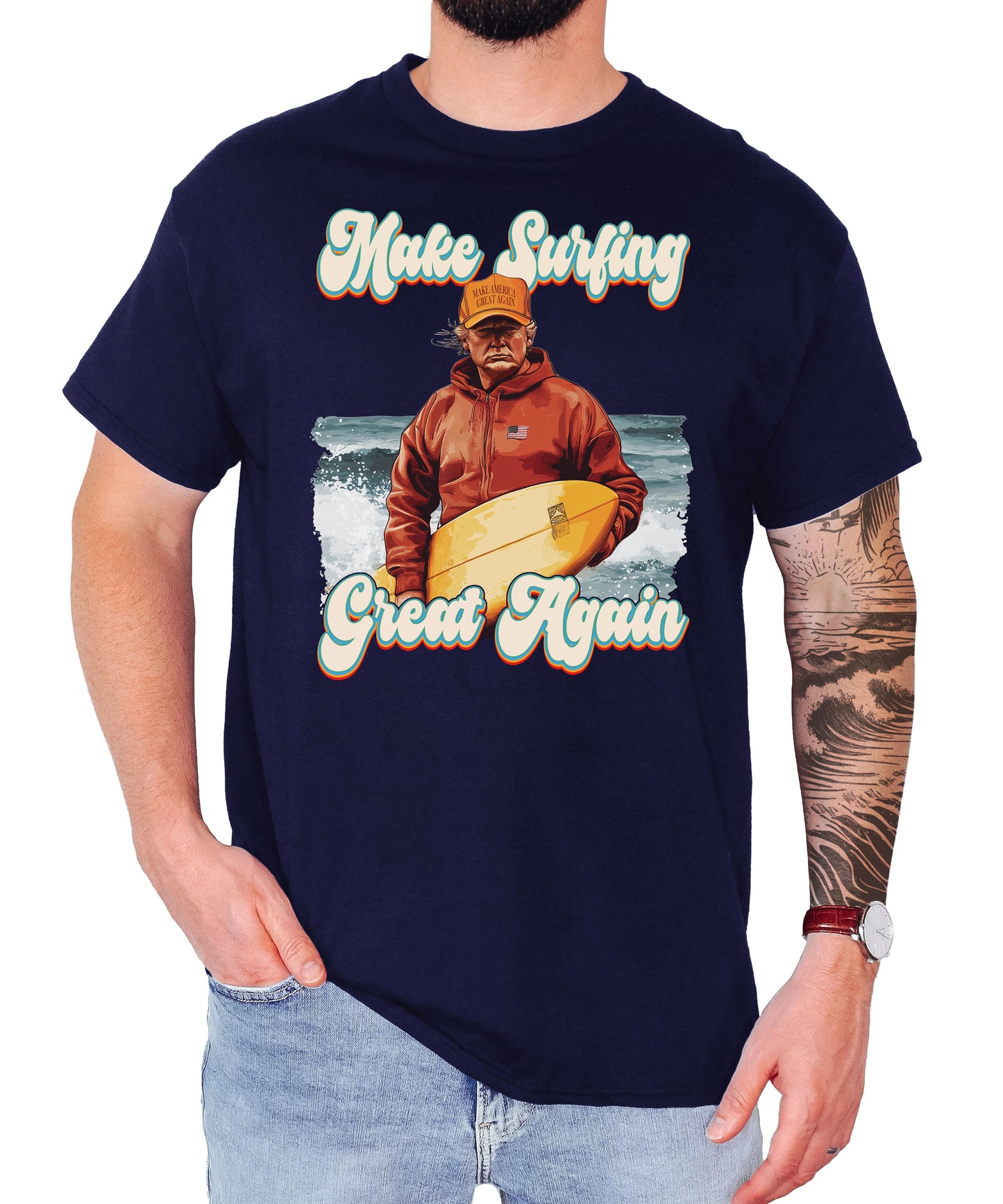 Make Surfing Great Again Shirt, Trump Surfing Design, Funny Trump Beach Shirt, Political Surf Graphic, Trump Surf Tee Unisex classic tee