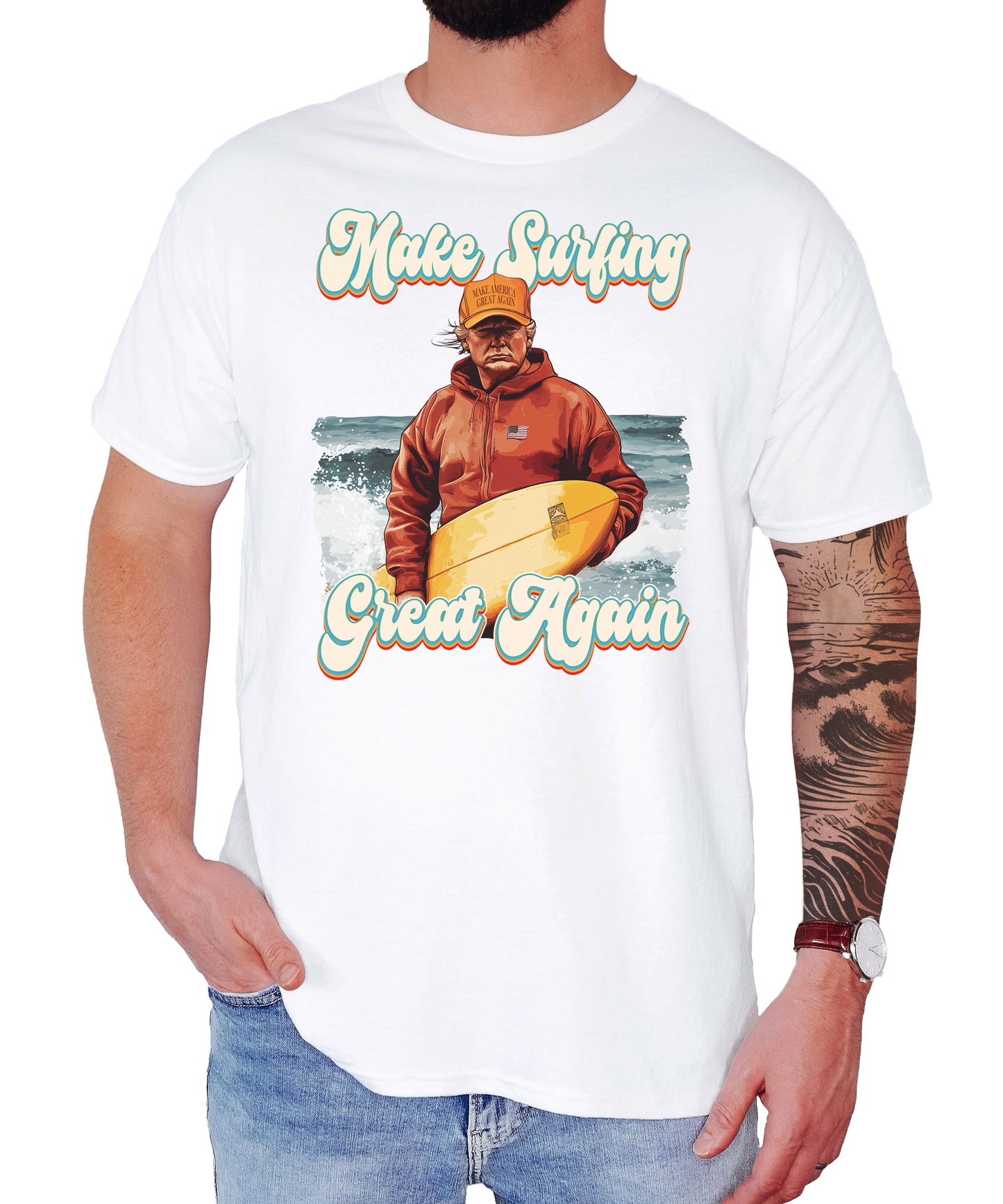 Make Surfing Great Again Shirt, Trump Surfing Design, Funny Trump Beach Shirt, Political Surf Graphic, Trump Surf Tee Unisex classic tee
